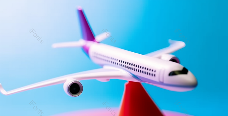 红色三角支架上的飞机模型收藏品蓝色背景,高清,摄影图,摄影图片,图片大全,摄影图免费下载